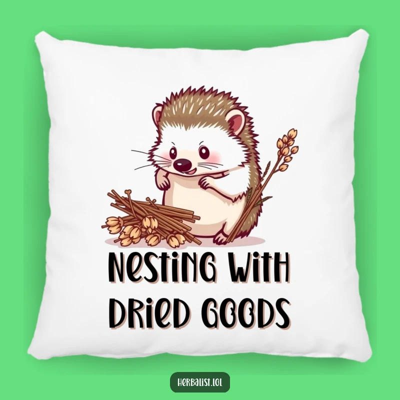 Funny Hedgehog Herbalist Pillow - Cozy Humorous Gift for Botanical Comfort!