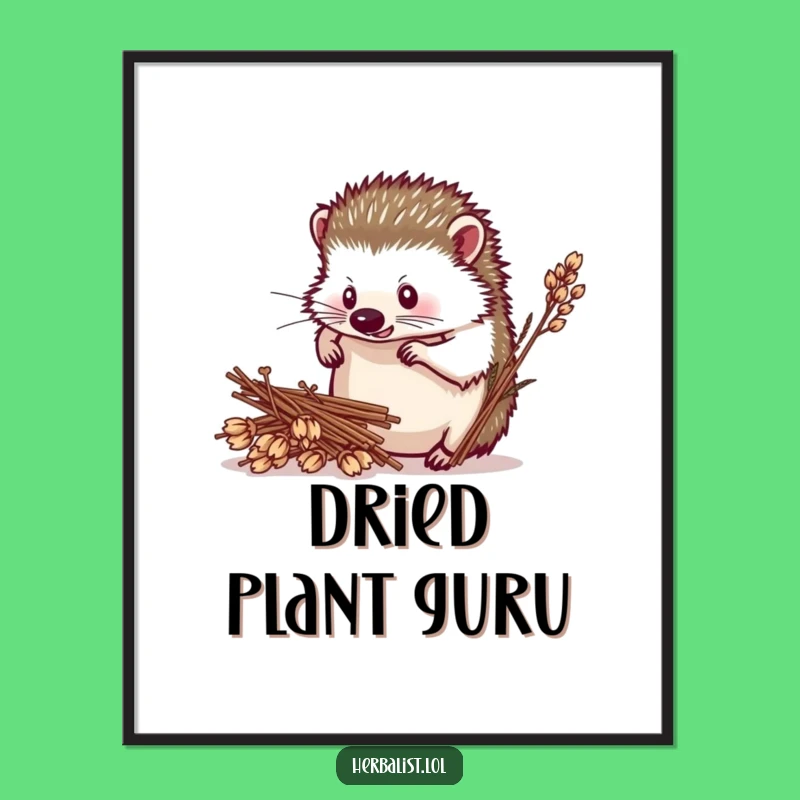 Funny Hedgehog Herbalist Digital Art Print - Charming Gift for Botanical Decor!