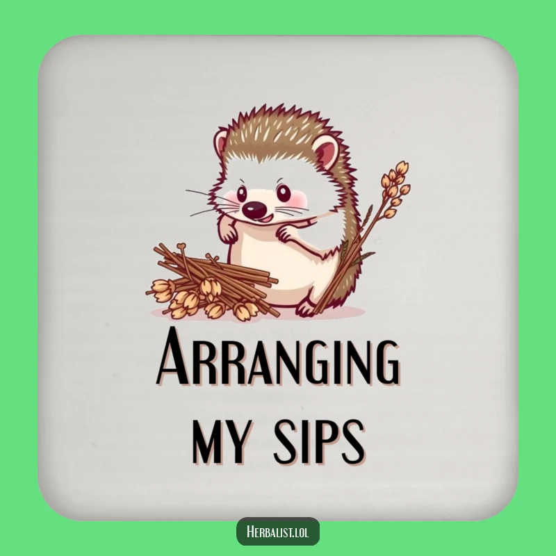 Funny Hedgehog Herbalist Coasters - Humorous Gift for Plant-Themed Tables!
