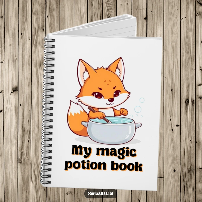 Funny fox potion maker notebook, determined, stirring bubbling liquid, organized and humorous for notes, excellent funny gift.